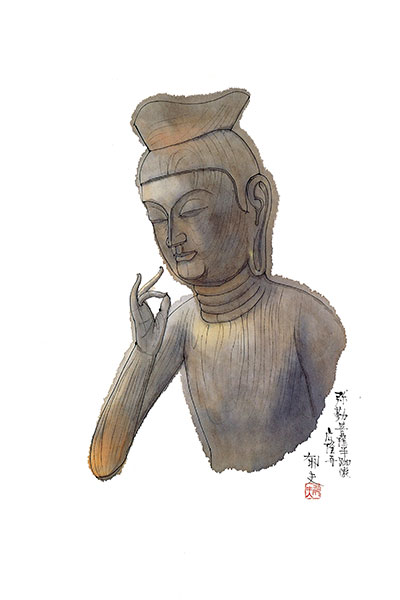 弥勒菩薩（素描）平山郁夫シルクロード博物館提供